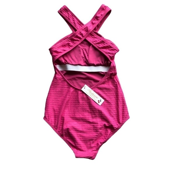 Shoshanna One Piece Halter High Neck Pink Swimsuit Size 2 - Picture 4 of 11